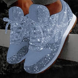 kamames Women Casual Glitter Shoes Mesh Flat Shoes Ladies Sequin Vulcanized Shoes Lace Up Sneakers Outdoor Sport Running Shoes