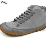 kamames Women Leather Ankle Boots 2023 Autumn Winter Vintage Woman Waterproof Flats Women's Casual Ladies Lace Up Female Shoes Plus Size