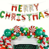 Merry Christmas Balloon Banner Set, 16 Inch 3D Foil Balloons, Candy Style Santa Claus Snowman Deer, Festive Party Decor, Indoor & Outdoor Use, No Power Needed, First Communion Party Supplies