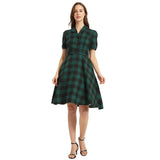 kamames Summer Green Plaid Hepburn Rockabilly Dress NO Belt England Style Office OL Chic 50s 60s Retro Vintage Casual Dresses