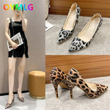 kamames Women's shoes autumn 2021 new sexy leopard print pointed toe shallow mouth stiletto single shoes patent leather fashion shoes