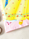 Charming Girls Princess Dress with Playful Cartoon Pattern - Soft Round Neck, Delicate Ruffle Sleeves, Comfortable Straight Casual Style