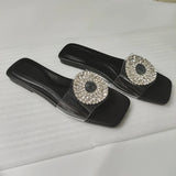 kamames ZARZ 2022 Summer New Fashion Crystal Square Toe Flat Sexy Outer Wear Sandals And Slippers Women Luxury Brand Woman Beach Shoes