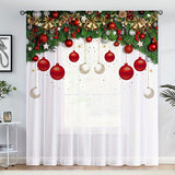 1pc Vibrant Red Balloon Christmas Printed Rod Pocket Curtain - Window Sheer Curtain for Living Room, Study, Bedroom, Office - Festive Home Decoration, Easy Care, Light Blocking, Thermal Insulation