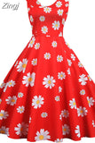 Zingj Floral Print A-Line Midi Dress Women Summer Peter pan Collar Casual Sleeveless Vintage Retro Party Dress Vestidos Robe