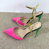 kamames Rose Women Pointed end Slingback Sandals 10cm High Heel Stiletto Ladies Jelly 12cm Party Shoes Pink Black LX019 Roviciya