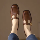 kamames kamames Small Leather Shoes Women's Design Sense Small Heel Thick Heel Women's Shoes 2024 Autumn French Retro Brown Light Mouth Single Shoes