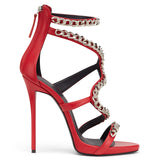kamames Red, White, Black High-Heeled Sandals, Bags, Chains, Sexy High-Heeled Shoes, Chengdu