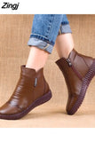 kamames 2023 Autumn Fashion Women Genuine Leather Boots Handmade Vintage Flat Ankle Botines Shoes Woman Winter botas 430-0