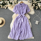 kamames kamames Gentle Wind Turn Collar Bubble Sleeve Medium-Long Shirt Skirt Lace Thin Hollow-Out Design French Dress