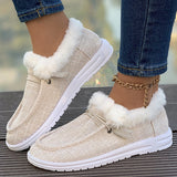 kamames Winter New Large-Size Plush Warm Women's Shoes With Flat Soles And Round Ends And Casual Cotton Shoes