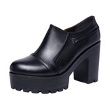 kamames Muffin High Heels, Spring And Autumn Black Work Shoes, Thick Soles, Waterproof Table, Round Head, Large Size, Deep Mouth, Thick Heels