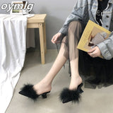 kamames Shoes 2020 Women Fur Bling Square Heels Peep Toe Wedding Shoes Woman Backle Strap Beautiful Pointe Shoes Girls