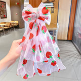 New Girls Beautiful Chiffon Bow Print Flower Strawberry Hairpins Headband Kids Sweet Hair Decorate Clip Fashion Hair Accessories