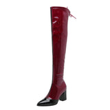 kamames Autumn Winter Women Over The Knee Boots Fashion Zipper Mixed Colors Thigh Boots Ladies Square Heel Pointed Toe Shoes Women