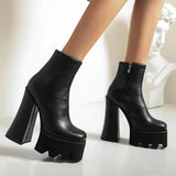 kamames Super High Heel Women Ankle Boots Fashion Platform Square Heel Zipper Boots Autumn Winter Punk Style Woman Shoes