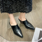 kamames kamames 2024 New Baotou Half Drag Female Small Square Slope With High Heel Cool Drag Fashion To Wear Bright Leather Lazy Muller Shoes
