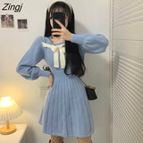 kamames Sleeve Dresses Women Cute Sweet Fashion Tender Mini Knitting Autumn Casual Ulzzang Preppy Girls Chic Daily Clothing Design