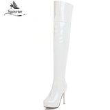 kamames Fashion Thigh High Boots Women Autumn Winter Sexy Platform High Heels Over Knee Boots Fetish Red White Shoes Woman Plus Size 48