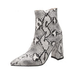 kamames Zipper Women Boots Snake Print Ankle Boots Female Square Heels Sexy Pointed toe Ladies Shoes Footwear Chelsea Boots