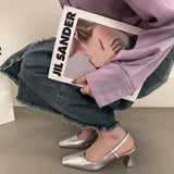 kamames Thick-Heeled Sandals 2024 Spring And Summer Korean Version Of The New Medium-Heeled Lacquered Leather High-Heeled Shoes Tripped With Bright Leather Shoes