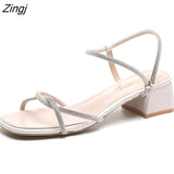 kamames Summer Bling Woman Sandals Crystal Sexy Heels Shoes For Ladies Gold Narrow Band Sandalias mujer White Wedding Shoes