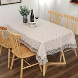 1pc Elegant Plaid & Lace Macrame Tablecloth - Stain & Waterproof, Ideal for Home Decor & Outdoor Events