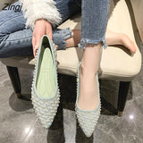 kamames Pointed Toe Shoes Women Flat Ballet Mixed Color Soft Maternity Beaded Pointed Toe Flat Shoes Shallow Mouth Office