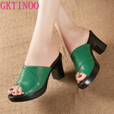 GKTINOO Fashion Women Sandals Comfortable Genuine Leather Thick Heels Women's Casual Shoes Summer Platform Sandal Plus Size 42