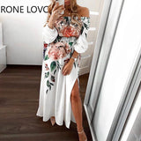 kamames Women Off Shoulder Floral Print Off Shoulder High Slit Maxi Dress  Bodycon Party Dress