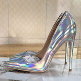 kamames Toe Silver 12 cm High Heels Pumps Women Shoes Patent Leather Prom Wedding Shoes plus size QP047 ROVICIYA