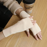 Simple Solid Color Fingerless Gloves, Short Elastic Self-heating Gloves, Winter Thin Warm Gloves For Women