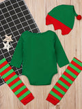 Christmas Party Cartoon Elf Costume Baby Boys Girls Santa Claus Long Sleeve Romper + Stripe Leg Warmer + Hat 3Pcs Set Outfits