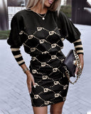 Zingj Independent Station Autumn New Fashion Printed Waist Round Collar Long-Sleeved Dress