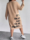 kamames Large-Size Women's Autumn And Winter Fashionable Letter Printed Long-Sleeved Loose Casual Straight Sweater Dress