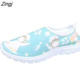 kamames Cartoon Nurse Doctor Print Women Sneakers Slip on Light Mesh Shoes Summer Breathable Flats Shoes Zapatos Planos