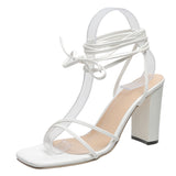 kamames kamames Summer Women's Shoes With Sexy Square Head Straps, Stilettos, High Heels, Cross-Strapped Sandals