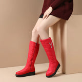 kamames Winter Women Snow Boots Warm Plush Flat Platform Knee High Boots Round Toe Zipper Woman Shoes Black Blue Wine Red