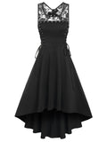 Zingj Lace Up High Low Midi Irregular Dress Women Lace Insert Black Sleeveless High Stretch Summer Vestidos