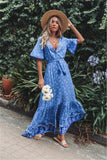 kamames Queens Fashion Women Floral Print V-neck Rayon Cotton Beach Bohemian Dresses Ladies Tassel Summer Boho Maxi Dress