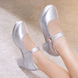 kamames Buckle, Thick Heel, Single Shoes, Round Head, Large Size Work Shoes, 2023 Cheongsam, Walking Show Shoes, Square Dance Shoes