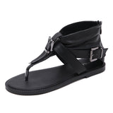 kamames Women Summer 2024 New Vintage Roman Shoes Belt Buckle Toe Flat Summer Shoes Women