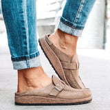 kamames Size Slippers Women's 2023 Summer New British Belt Buckle Baotou Semi-Slippers Direct Sales Single Shoes
