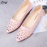 kamames Women Hollow Flats Sandals Soft Ballet Shoes Female Fashion Casual PU Flats Slip On Breathable Comfort Ladies Shoes