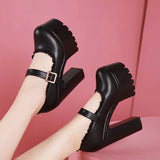kamames Style High Heels, Thick Heels, Round Head Walking Shoes, Women's Thick Soles, Waterproof Platform, Cheongsam Models, Large Size Single Shoes, Black Performance Shoes.