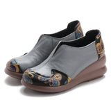 kamames kamames New Style Loose Cake Bottom Leisure Women's Shoes National Style Leather Matching Single Shoes Increase Comfort Middle-Aged And Elderly Mother Shoes