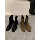 kamames kamames Heel Suede Korean Small Ankle Boots Female Shoes 2024 New Autumn And Winter Versatile Add Velvet Thin Boots Foreign Style Short Boots