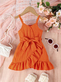 Girls Charming Ruffle Slip Dress - Lightweight & Textured, Sleeveless Design for Effortless Vacation Style