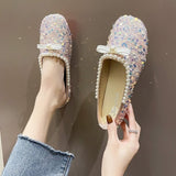 kamames Pearl Slippers 2022 New Summer Women Soft Bottom Slippers Girls Bling Half Covered Slides Muller Shoes Flip-flops 35-40