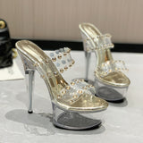 kamames kamames Fashion Summer New Pointed Transparent Waterproof Platform Fine Heel Fashion Runway Ultra High Heel Women's Single Shoes And Sandals